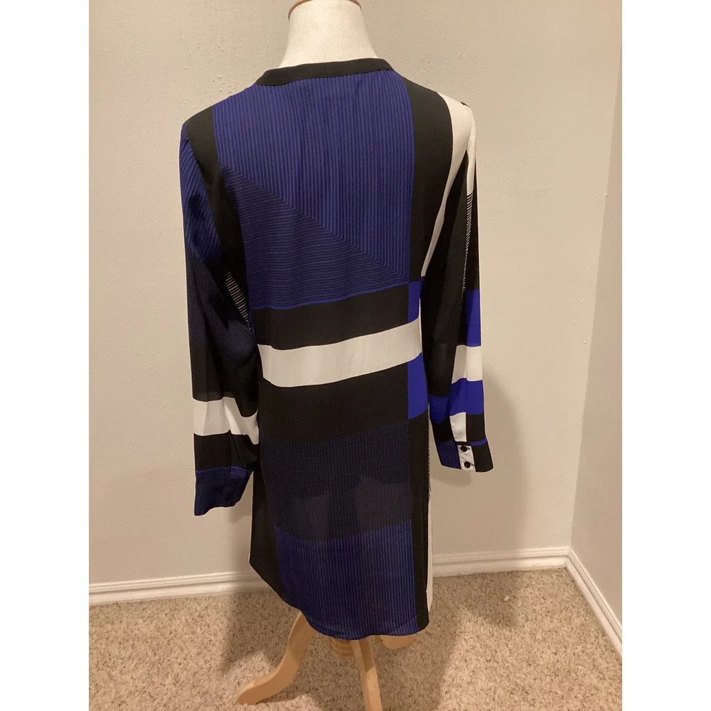 Chico's Geometric Colorblock Tunic Blouse‎ Blue Black White High Low Size 0 S